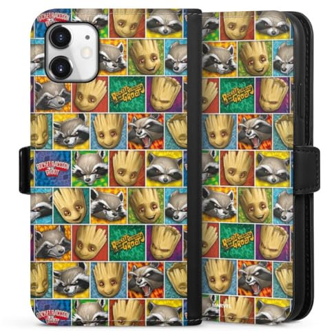 Klapphülle kompatibel mit Apple iPhone 11 Handyhülle aus Kunst Leder schwarz Flip Case Guardians of The Galaxy Marvel Groot