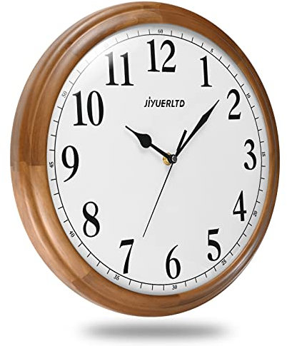JIYUERLTD 35cm Wanduhr, Stille Retro-Uhr aus Holz, Nicht tickende große dekorative batteriebetriebene Quarzuhr für Schlafzimmer, Wohnzimmer, Küche (Large 35cm)