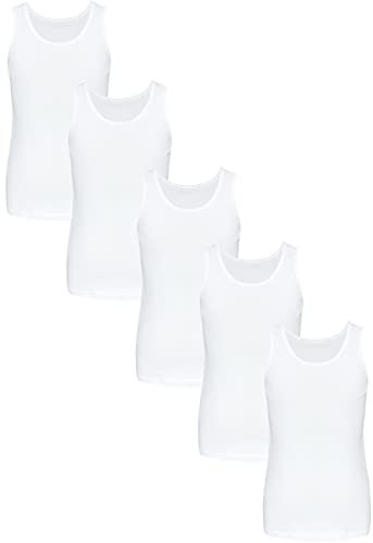 TupTam Unterhemden Mädchen Baumwoll Unterhemd 5er Pack Tank Top Ärmellos Kinder, Farbe: Weiß, Größe: 146-152