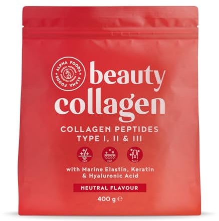 Collagen Pulver + Keratin + Hyaluronsäure [400g] | Premium Kollagen Hydrolysat | Peptide Typ 1, 2 und 3 | Hochdosiert Kollagenpulver | Geschmacksneutral | in Deutschland hergestellt | Alpha Foods