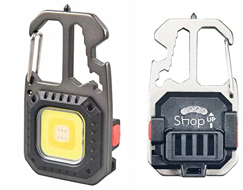 Shop-UP! Linterna LED COB portátil multiusos con rompevidrio, destornillador con 4 puntas, abrebotellas, luz fría, luz cálida y emergencia