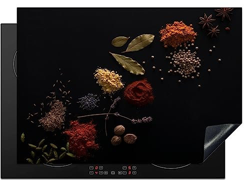 KitchenYeah© Copri Piano Induzione 75x52 cm Cucina Coprifornelli Copertura Protezione Cottura Tutto per la Cucina Erbe - Nero - Spezie - Cucina - Cottura