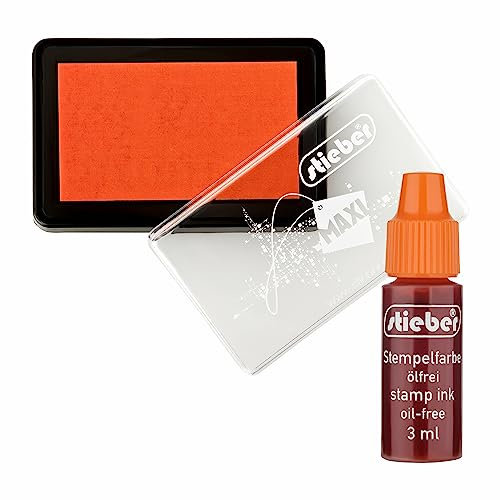 stieber® Stempelkissen Maxi Tupfkissen Gehäuse ca. 92x61 mm, Fasermaß ca. 75x43 mm *Bitte Farbe/Ausführung wählen!* mit 3 ml Nachtränkfarbe (Filz orange +Farbe)