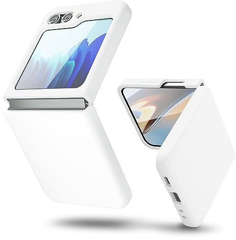 oakxco for Samsung Galaxy Z Flip 5 Case Silicone, Thin Slim Grip Soft Rubber Gel Protective Phone Case for Women, Matte Plain Solid Color Aesthetic Cute Girly Case with Camera Cover, White