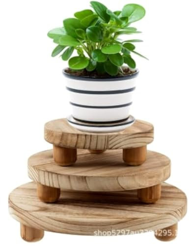 3 Pcs Wood Plant Stand, 10/8/6 Inch Mini Wooden Stool, Wooden Plant Stool Decor Tiered Tray for Indoor Home Patio Decoration