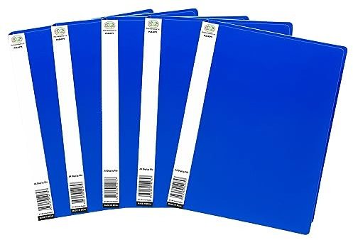 [Pack of 5] - Blue Colour A4 Display Book Certificate Folder 20 Pocket Presentation Folder with Plastic Sleeves Polly Pocket Folder Document Organiser for School Home Office.
