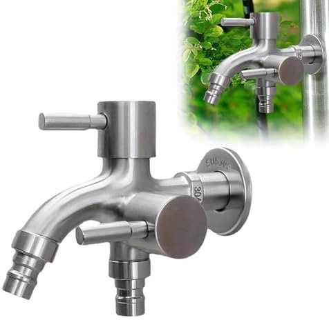 HAMON Grifo Universal de 1/2 Pulgadas, Doble Válvula de Acero Inoxidable para Lavadora, Jardín, Cocina, Baño (Tipo 1)