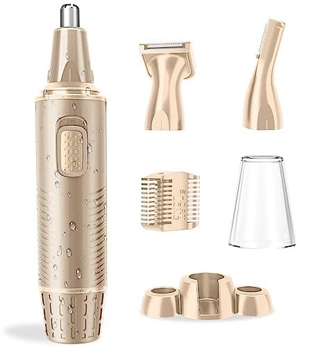 Cortapelos de nariz, recargable por USB, cortapelos de nariz, juego 3 en 1, cortapelos de orejas con cuchillas de doble corte, cejas profesionales sin dolor y recortador de vello facial, champán