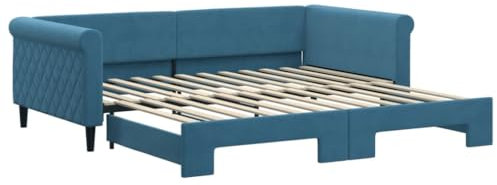 vidaXL Tagesbett, Sofabett Ausziehbar, Gästebett Schlafsofa für Schlafzimmer Wohnzimmer, Ausziehbett Sofa Bettsofa, Modernes Design, Blau 100x200cm Samt