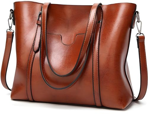 Retoo Handtasche Damen, Elegante Vintage-Handtasche für Damen, große Umhängetasche 40x11x24,5 cm, Kapazität, Trage,Viele, Fäche, Zip, Multi, Taschen,Tasche, Student, Schultasche, Arbeit, Braun