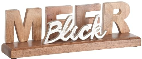 Brandsseller Deko-Schriftzug Meer Blick ca. 36x11x8cm auf Mangoholz-Sockel/Aluminium