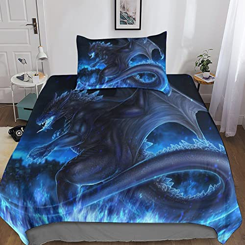 HOTGE Drache Bettwäsche Single(135x200cm) 3D Motiv Flying Drache Bettbezug Set Blätter Kinder Microfaser Bettbezüge Und Kissenbezüge Mit Reißverschluss