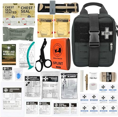 RHINO RESCUE Tactical First Aid Kit, Molle IFAK Medical Pouch, Black | TCCC Compliant, Combat-Proven, Tactical Molle Pouch, Professional First Aid Kit, Military Medical Kit