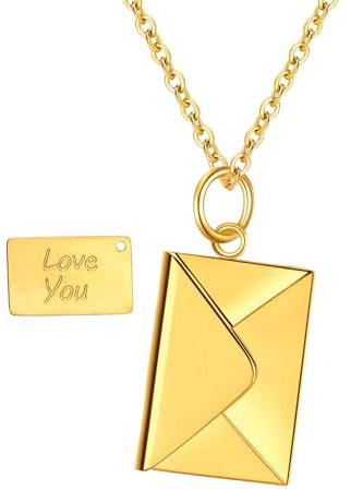 Flongo Liebesbrief Halskette Umschlag Kette: Paar Liebe Brief Anhänger Liebeskette Gold Edelstahl I love You letter necklace Ich liebe dich Geschenk für Frauen Damen Herren Mädchen Valentinstag