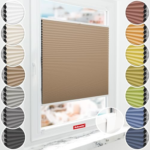 Schuette® Wabenplissee ohne Bohren zum Kleben ● Blackout x Honey ● Maple Wood (Braun) ● 80x200cm (Breite x Höhe) ● Suprafix Klebehalter & Schraubhalter 2in1 ● Bequeme Montage