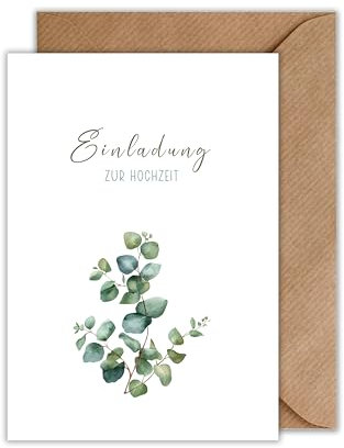 WBdesignz 10er Set Einladungskarten Hochzeit mit Umschlägen - Eukalyptus-Design im Greenery-Stil – stilvolle Hochzeitseinladungen - modern & natürlich (DIN A6)