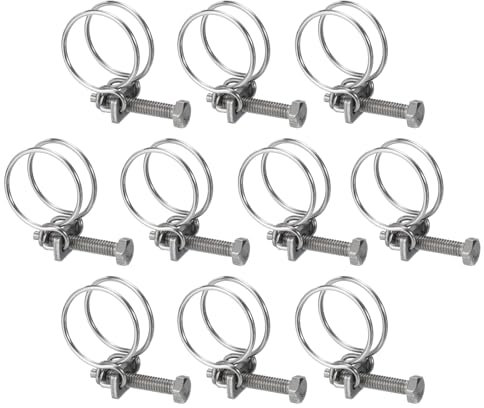 sourcing map 10Pcs Double Wire Hose Clamp, 25-29mm Adjustable Stainless Steel Wire Hose Clips with M6 Bolt for Dust Collection Hose, Pump Hose Pipe