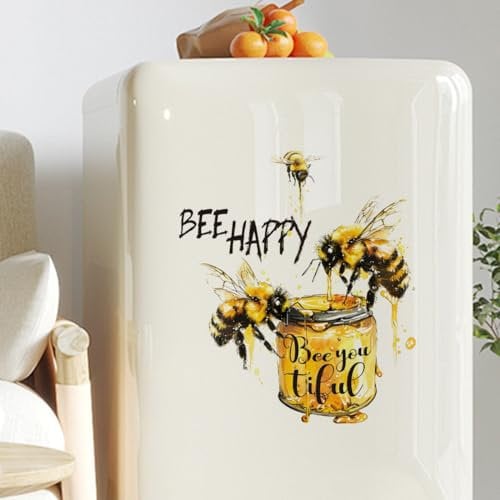 Winhappyhome Cartoon English Bee Happy Wall Sticker Restaurant Kitchen Refrigerator Sticker Home Decoration Stickers