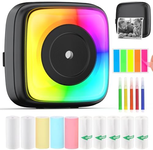 HUIJUTCHEN Mini Drucker, Wireless Bluetooth Fotodrucker Tragbarer Thermodrucker Smartphone Taschendrucker Kompatibel mit Android & iOS mit 10 Rollen Papier für Studium Notizen Fotos (Bunt)