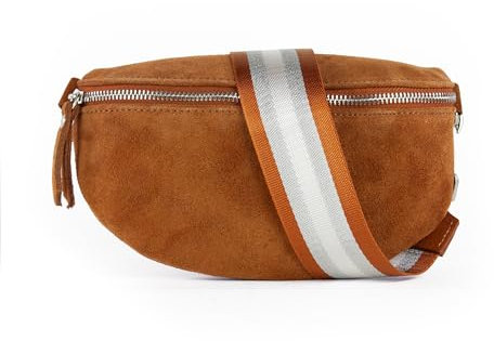 lePelou Bauchtasche aus Veloursleder, Wildleder Bauchtasche, Festival Tasche, Cross Body Tasche, Gürteltasche, Geschenk (Cognac 3, L)