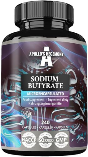 Sodium Butyrate High Dose 580 mg (30% Butyric Acid), 240 Cápsulas Veganas, Suministro para 8 Meses, Suplemento de Sodio para Apoyar la Salud General del Intestino - por Apollo's Hegemony