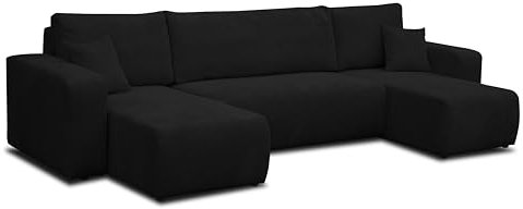 VENASI MÖBEL Ecksofa mit Schlaffunktion und Bettkasten Luna U-Form Sofa Eckcouch Schlafsofa (Schwarz)