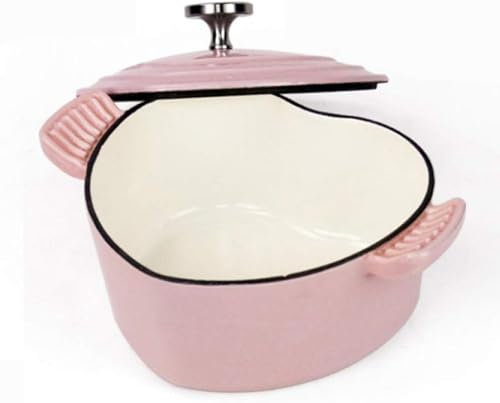Small Cooking Pot, Cast Iron Pot with Lid, Enamelled Cast Iron Pot, Heart-Shaped Casserole Dish 1.9L Multi-Functional Enameled Cast Iron Pan with Lid, Non-Stick Pot,Purple (Pink)