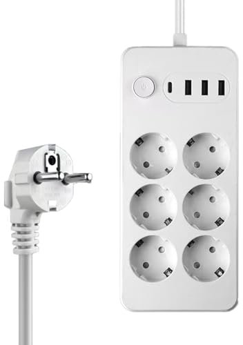 LELYFIT Regleta, Toma Múltiple con Interruptor USB C, Enchufe Múltiple, Regleta con Cable de Extensión de 2M