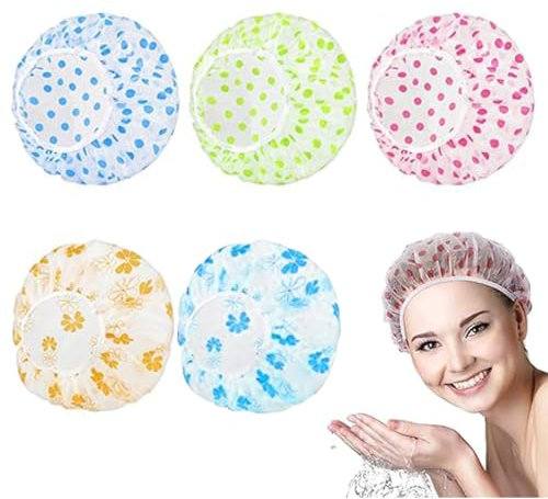 LAKJUOZ Cuffia Doccia,5 Pezzi Cuffia Da Doccia Impermeabile,Cuffia Da Bagno Riutilizzabile Elastica,Shower Caps Donne Capelli Protezione,Per Capelli Di Protezione Per Donna,Doccia, Spa, Salon,Ect