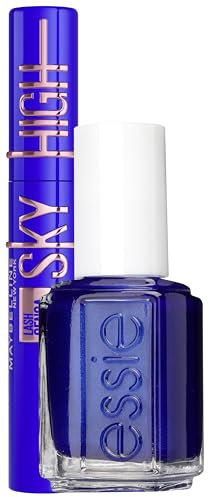 essie Nagellack für farbintensive Fingernägel, Nr. 92 aruba blue, Blau, 13,5 ml + Maybelline New York Blaue Wimperntusche für extrem lange Wimpern, Lash Sensational Sky High Mascara, Blue Mist, 7,2 ml