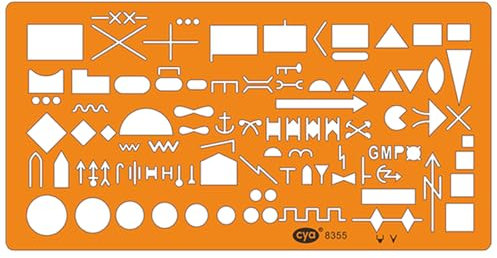 CYA 8355 Militärische Kartenmarkierungsschablone, 210 x 95 mm, transparentes Orange, 150+ APP-6A-Einheitensymbole für NATO-Armee-Zeichnen und Zeichnen auf taktischer Karte