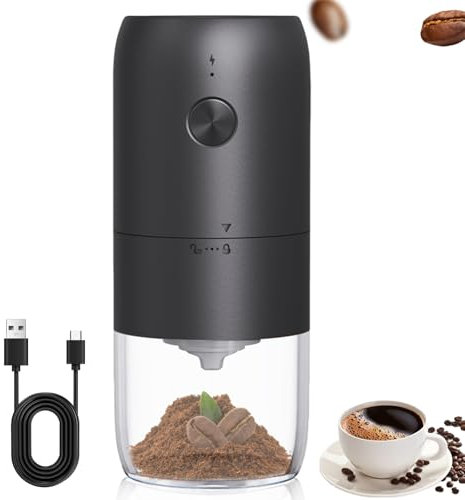 Asfrode Moulin à café en céramique, portable, électrique, rechargeable, broyeur conique pour expresso, moulin à café à grosseur réglable, pour grains de café, épices, grains