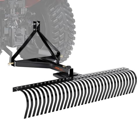 VEVOR Vertikutierer, 1,52 m großer Rechen zum Hinterherziehen mit 32 Stahlzinken, 3-Punkt-Rasenvertikutierer-Rechen mit Aufsätzen für Traktor, Landschaftsrechen für Garten, Bauernhof, Gras