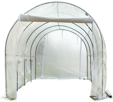 Serre d'hivernage Demi Lune Pièce Chauffante en Arc de Cercle Entièrement en Acier Serre À Tomates avec Écrans avec Brise Vent et Piquets de Terre Facile À Installer(White,3x2x1.75m)