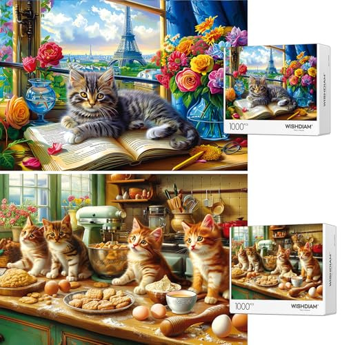 Jigsaw Puzzles 2 Pack 1000 Pieces - Puzzles for Adults - Cute Kitten Cats Funny Pets Animal Lovers Challenging Puzzles Gifts Toy for Men Women