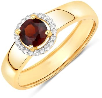 Rafaela Donata Damen Ring 925/- Sterling Silber gelbgold | gelbvergoldet 14 Karat, Entouragering, Granat, bordeaux, Edelsteingröße 5,00 mm