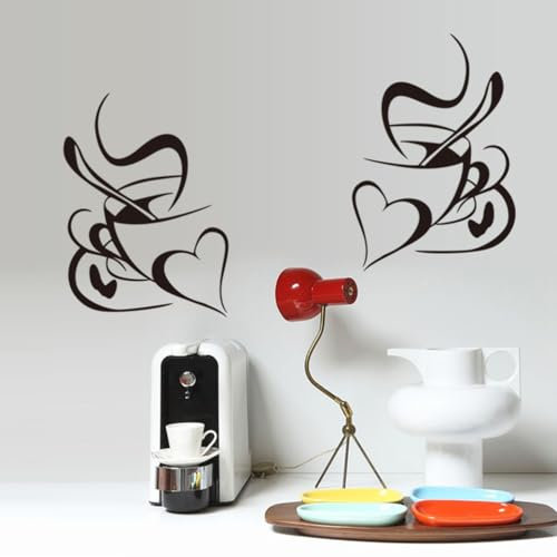 CLISPEED 2stücke Wandaufkleber Kaffeetasse Herz Selbstklebende Wandtattoos Für Küche Wohnzimmer Und Cafés Kreative Diy Wanddekoration Aus Vinyl Schwarz