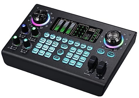 Funien Multifunktionsmixer Tragbare Digitale Soundkarte BT USB-Mischkonsole Eingebaute 48-V-Phantomspeisung Professioneller Live-Mixer Soundkarten-Effektgerät Eingebauter wiederaufladbarer Akku für