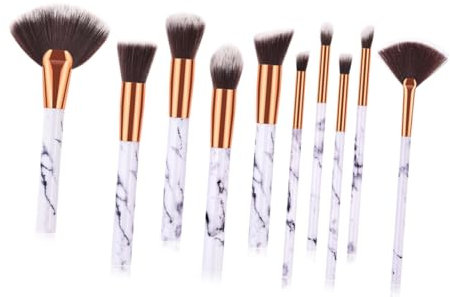 BELLIFFY 10stücke Kosmetikpinselset Mit Professionellen Make-up-pinseln Nylonhaar Und Marmor-optikgriff Rougepinsel Und Puderpinsel Für Täglichen Gebrauch Und Frauen-geschenk