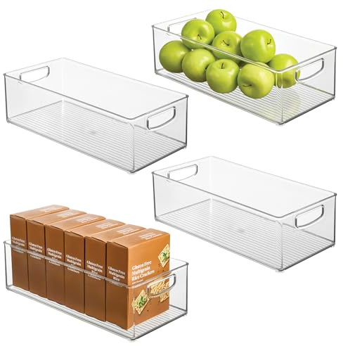 InterDesign iDesign stapelbarer Speisekammer-Mülleimer aus Kunststoff – Organizer mit Griffen für Schränke oder Kühlschrank – 4er-Set – transparent