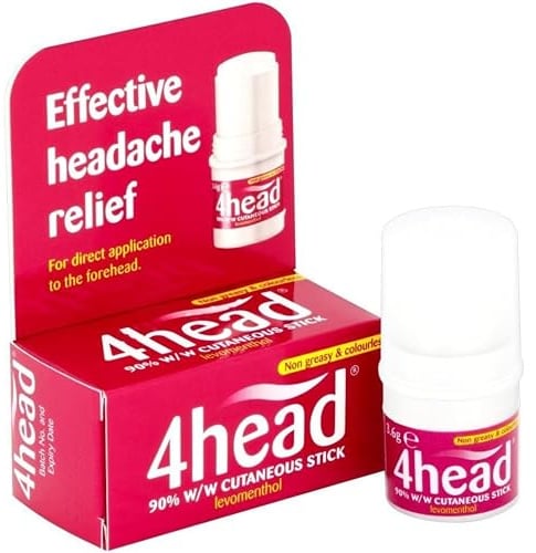 4HEAD Treatment Stick 3.6g | Fast-Acting Headache Relief | Cooling & Soothing Balm for Tension Headaches & Migraines | Easy-to-Apply Roll-On Stick