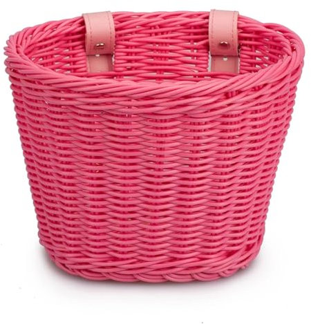 ZUGLQYSX Multifunktionaler Rattan-Fahrradkorb, vordere Gepäckträgertasche, praktischer Aufbewahrungsbehälter for Fahrrad-Rollerlenker FüR FahrräDer(Pink)