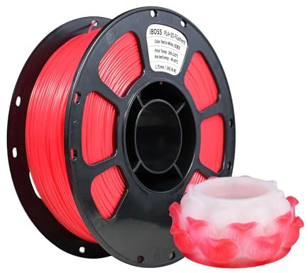 iBOSS 3D-Drucker Filament, Temperaturverfärbung PLA+ Filament 1,75 mm, tily 3D-Druck Filament, Maßgenauigkeit +/-0.02 mm, geeignet für die meisten FDM-Drucker, 1KG Spule. (Rot bis Weiß)