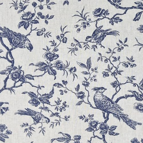 Stoff Meterware Baumwolle Toile de Jouy Mesanges weiß blau Vögel