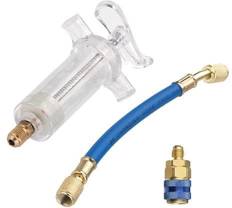 Zodazoqa Car AC Oil Dye Hand Injectors Kit with 1/4 Inch Connector 30ml/1Oz | Blue, Hand Push Compressor Manual Tool, Car HVAC Compressor Oil Dye Injector