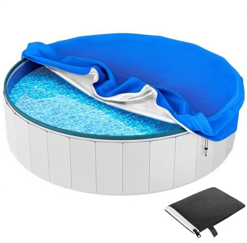 Cobertor Piscina 244 cm, Tarea Pesada 420D Lona Piscina, Cubre Piscinas Redondas Resistente Al Agua, Al Polvo Y Al Desgarro con CordóN y Bolsa de Almacenaje,Azul,182cmx20cm