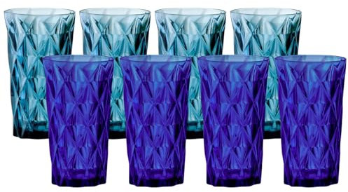 Garden Mile 8pc Plastic Drinking Glasses Shatterproof 600ml Plastic Tumblers Beakers for Kids and Adults Pint Glasses Easy Stackable Coloured Glasses Plastic Cup Set Dishwasher Safe