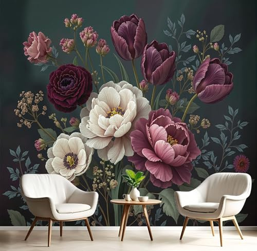 Tapete Kinderzimmer Vintage Rose Fototapete Wohnzimmer, Gotisch Floral Ästhetisch Vliestapete Küche, Wand Deko Tapeten, 200×140cm(W×H) Wandverkleidung Dunkelgrün XL Wandtapete Schlafzimmer