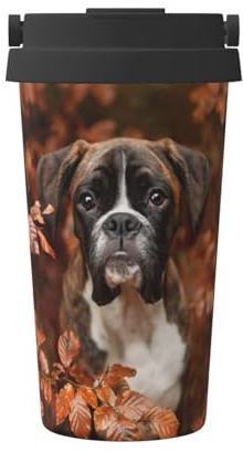 InOmak Boxer Dogs Autumn,500ml Coffee Mug Insulated Stainless Steel Water Bottle Portable Coffee Cup
