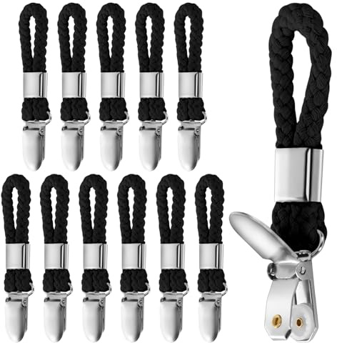 Yaunming 12 Stück Handtuchklammern, Schwarz Handtuchclips mit Schlaufen | Handtuchaufhänger Ohne Nähen, Aufhänger für Handtücher, Geschirrtuch Handtuchhalter Clips für Kleiderschränke, Badezimmer
